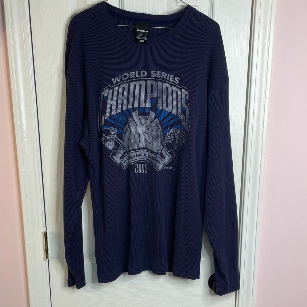 NYYankees Reebok Navy World Series Champions thermal Long Sleeve Tee. Comfortabl